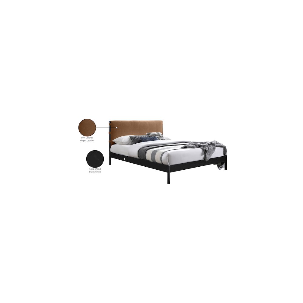 Abigail Cognac Vegan Leather Full Bed. Picture 7