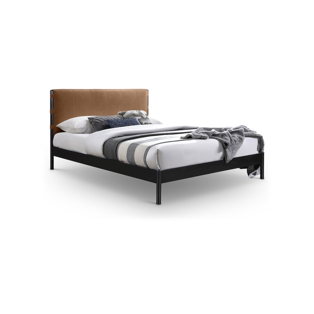Abigail Cognac Vegan Leather Full Bed. Picture 1