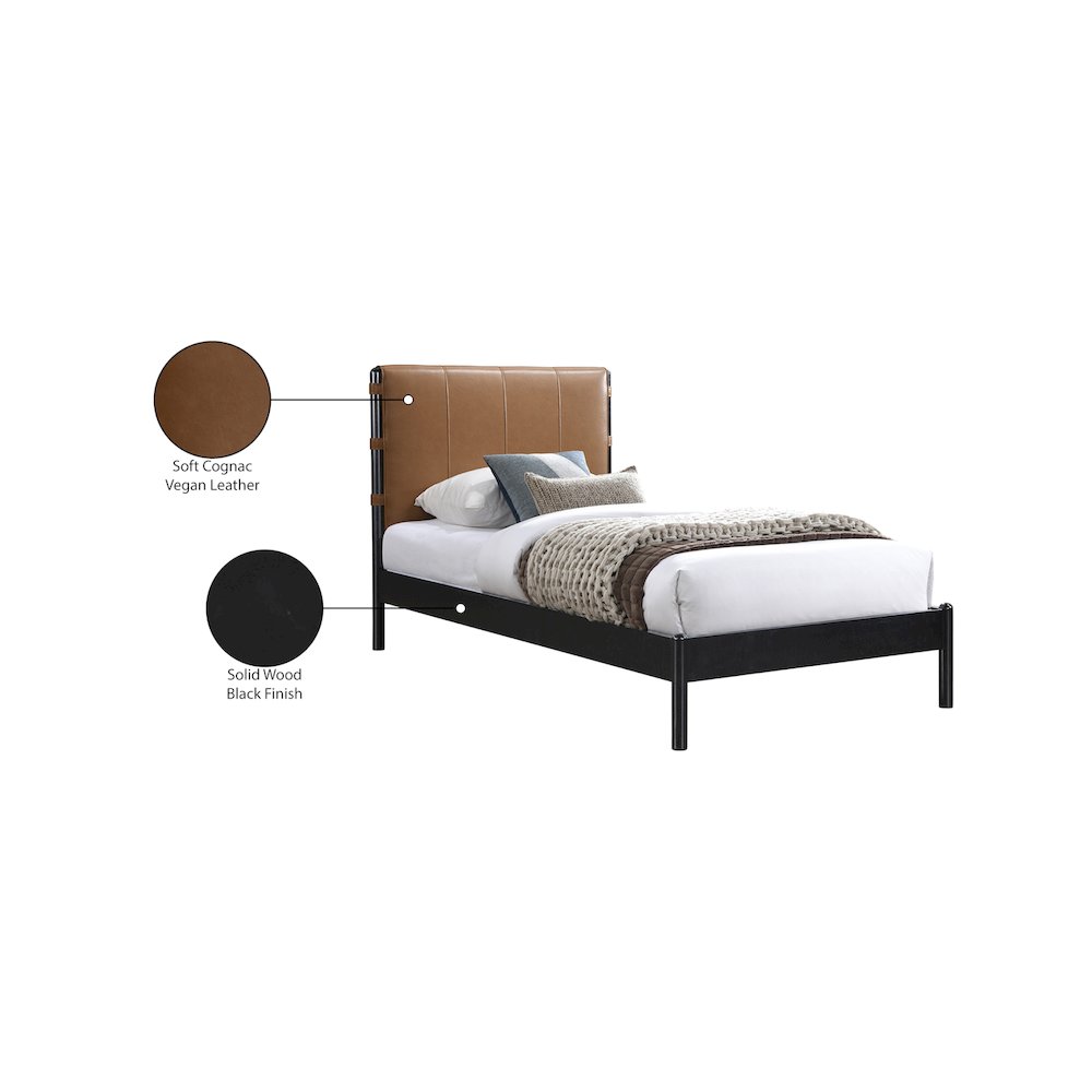 Abigail Cognac Vegan Leather Twin Bed. Picture 7