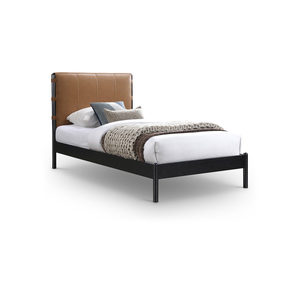 Abigail Cognac Vegan Leather Twin Bed. Picture 1