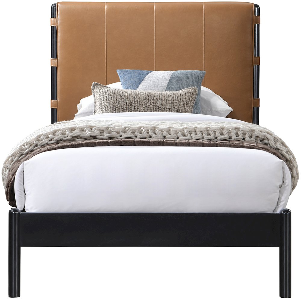 Abigail Cognac Vegan Leather Twin Bed. Picture 2