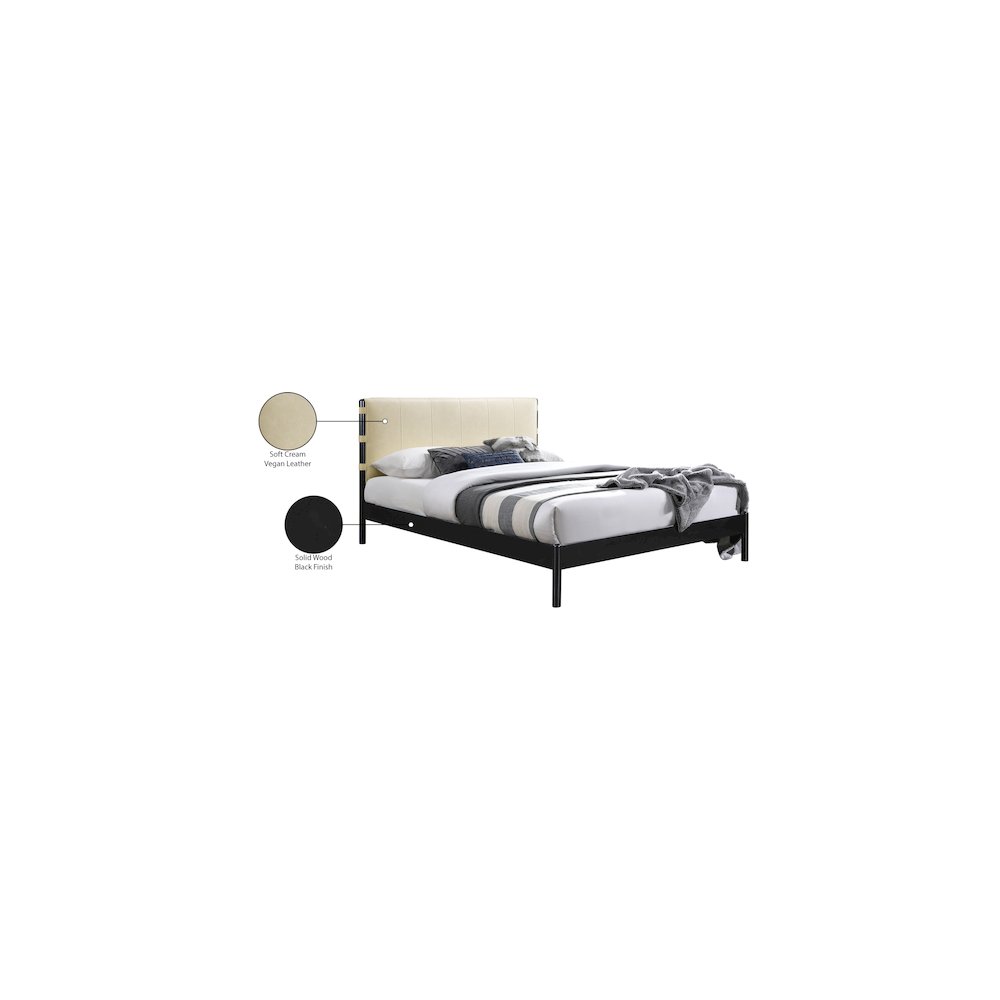 Abigail Cream Vegan Leather Queen Bed. Picture 7