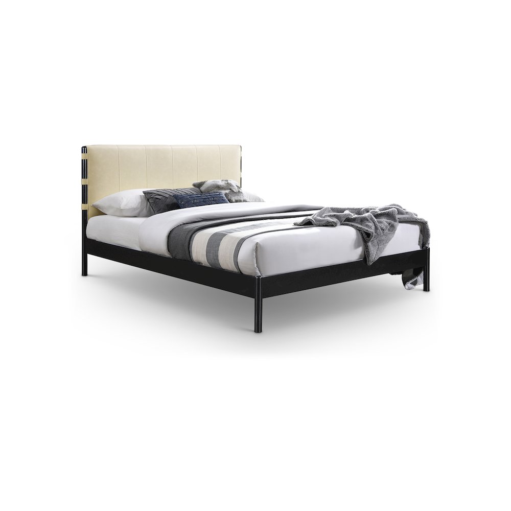 Abigail Cream Vegan Leather Queen Bed. Picture 1
