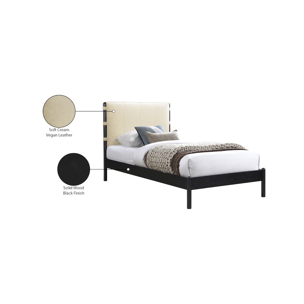 Abigail Cream Vegan Leather Twin Bed. Picture 7
