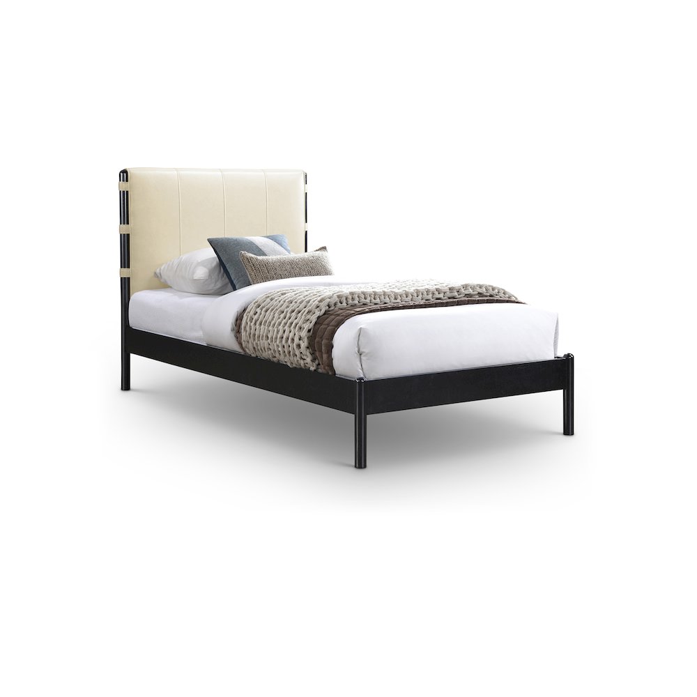 Abigail Cream Vegan Leather Twin Bed. Picture 1