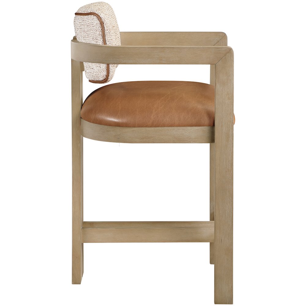 Ravina Cognac Vegan Leather and Linen Fabric Upholstered Counter Stool. Picture 5