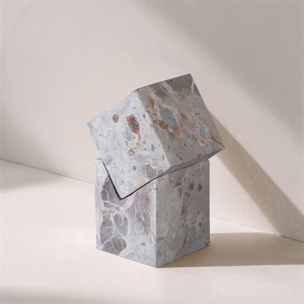 Quad Beige Marble Decorative Cube. Picture 4