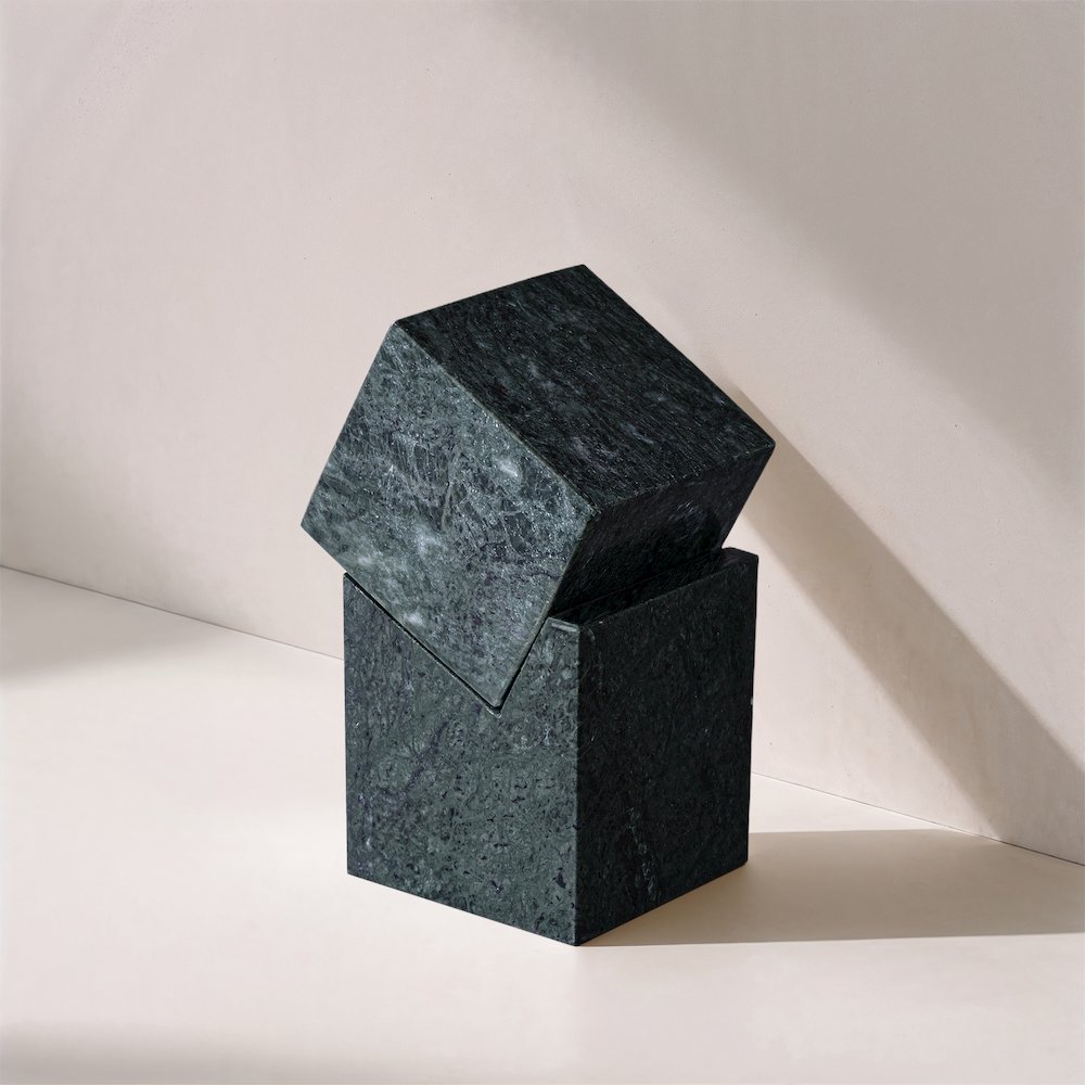 Quad Green Marble Decorative Cube. Picture 4