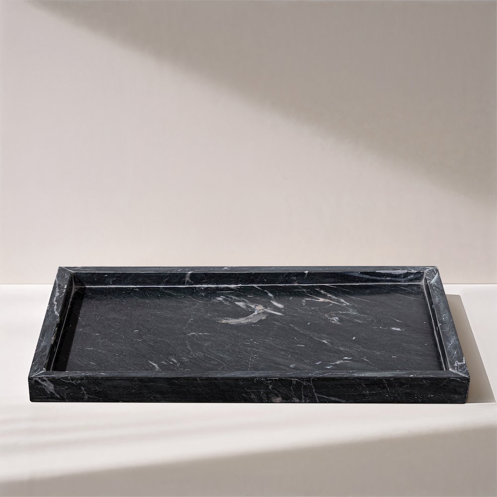 Barletta Black Rectangular Marble Tray. Picture 4
