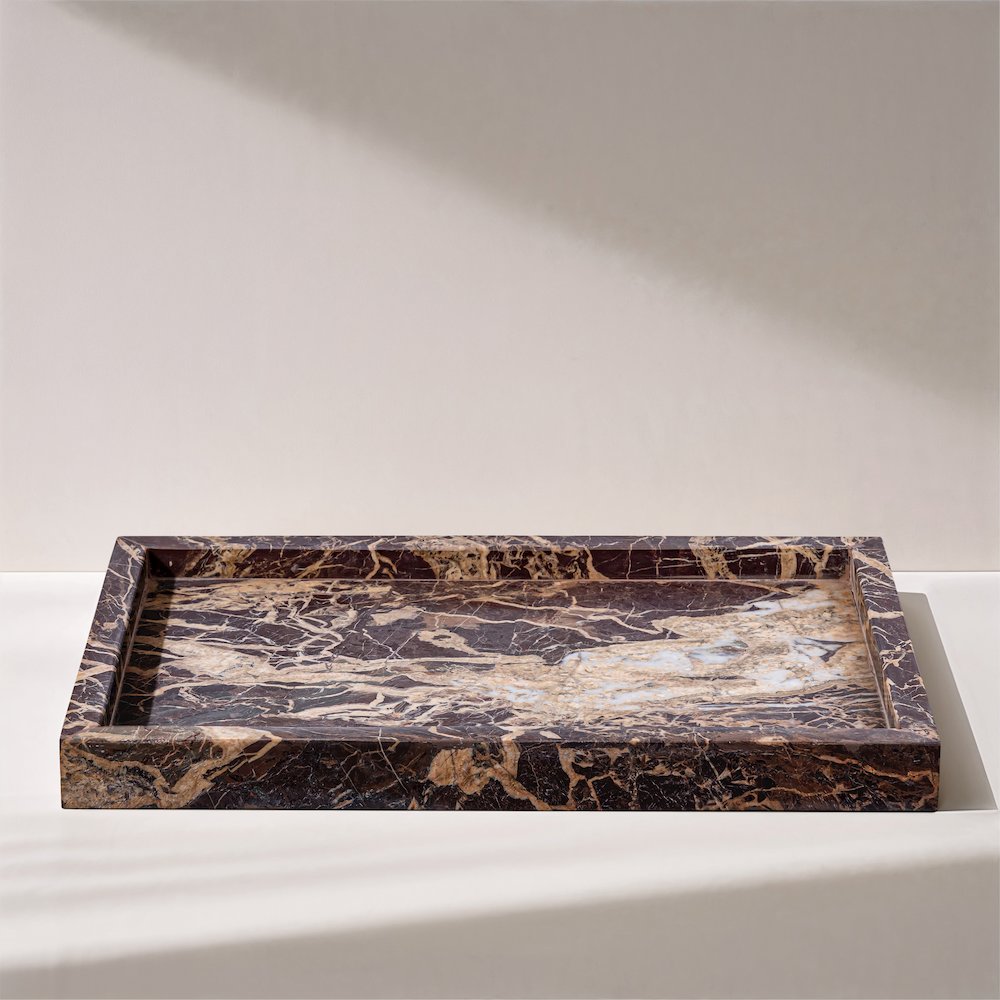 Barletta Cherry Rectangular Marble Tray. Picture 4