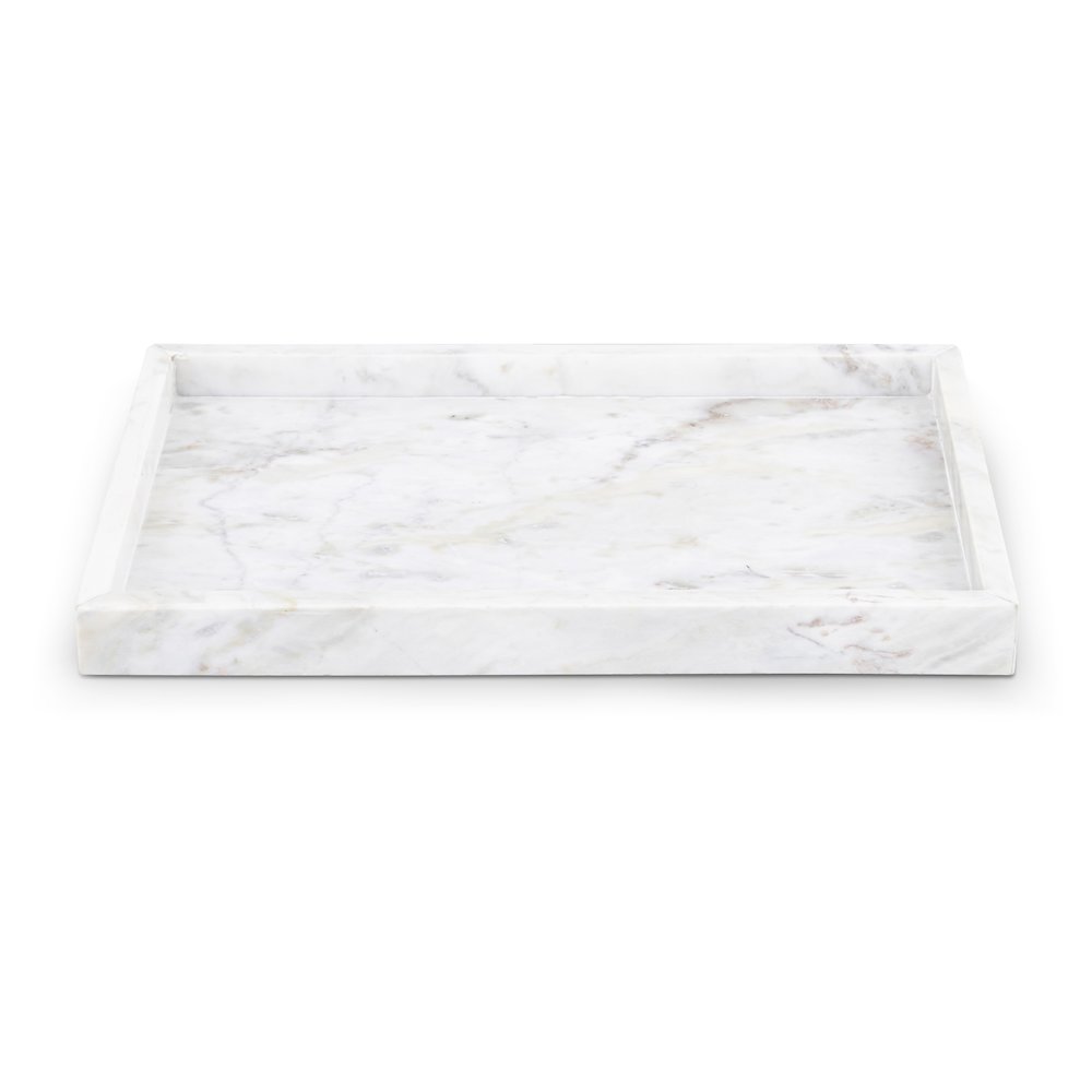 Barletta White Rectangular Marble Tray. Picture 1