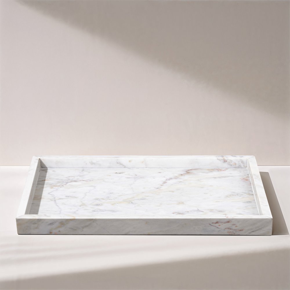 Barletta White Rectangular Marble Tray. Picture 4