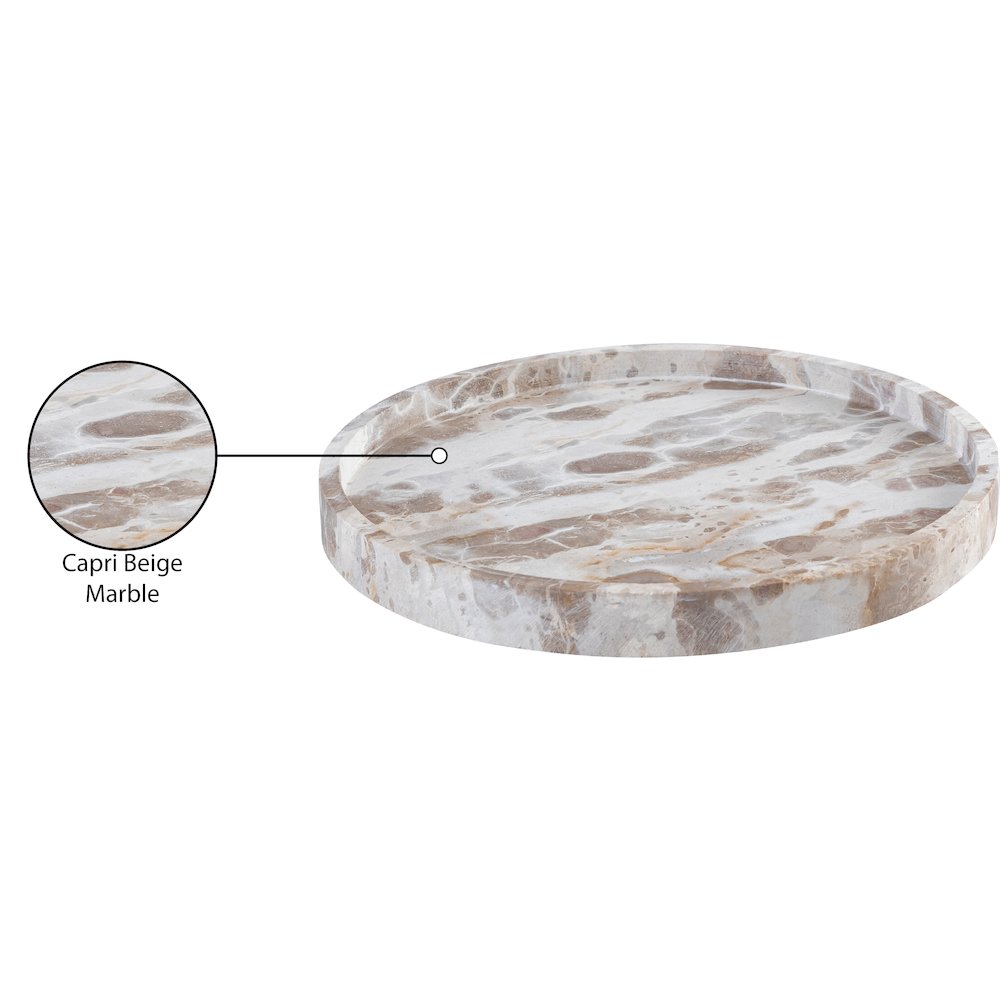 Barletta Beige Round Marble Tray. Picture 3