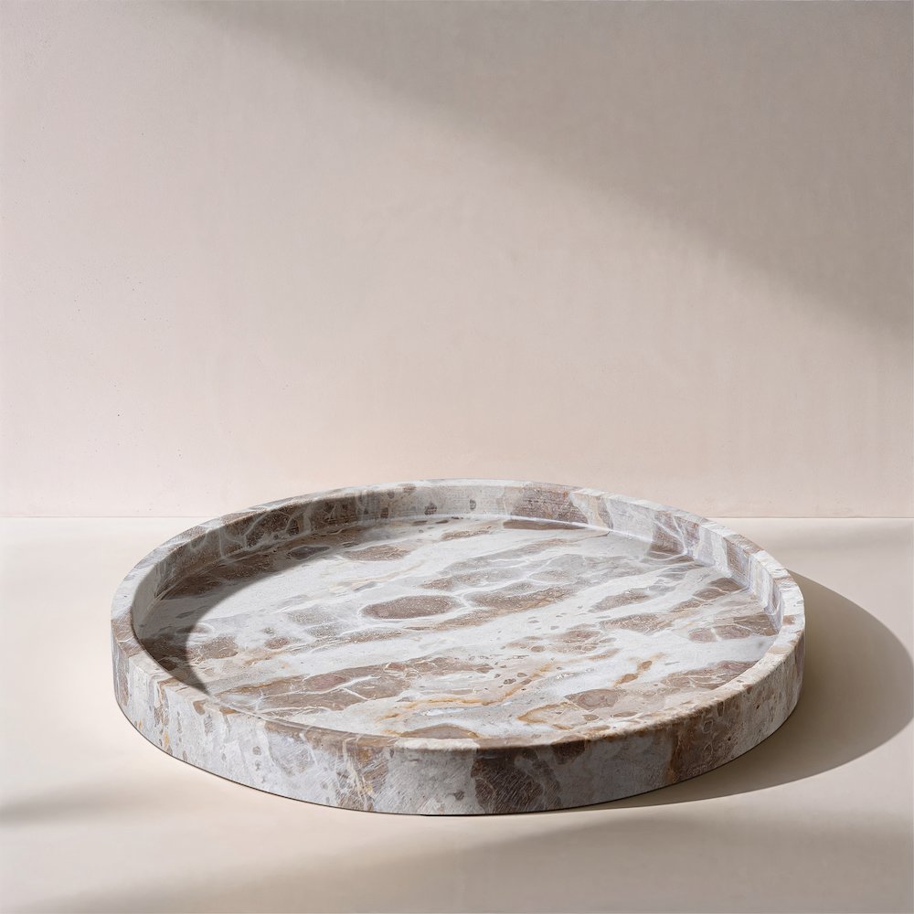 Barletta Beige Round Marble Tray. Picture 4