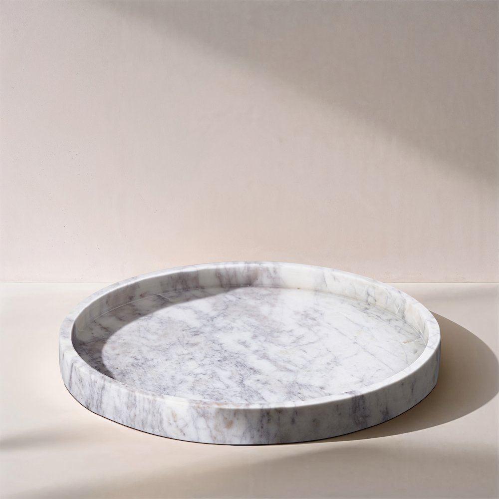 Barletta White Round Marble Tray. Picture 4