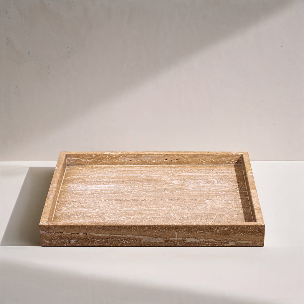 Barletta Beige Square Travertine Tray. Picture 4