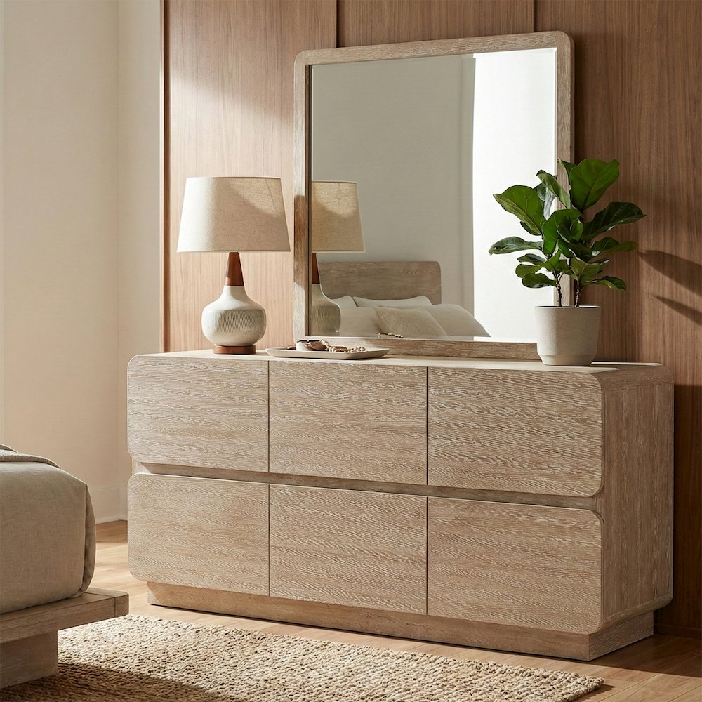 Adagio Natural Solid Wood And Oak Veneer Dresser. Picture 2