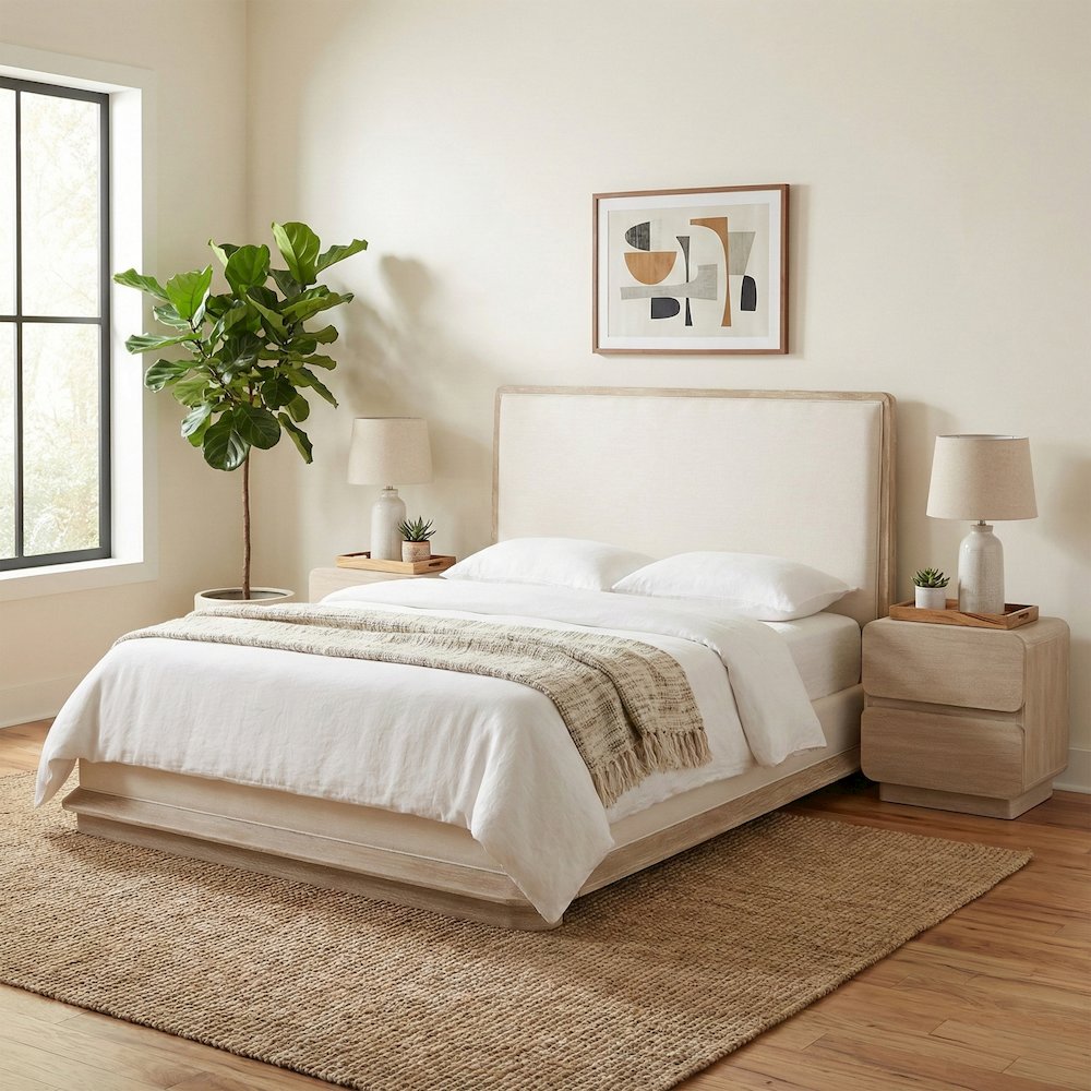 Adagio Natural Fabric Upholstered King Bed (3 Boxes). Picture 2