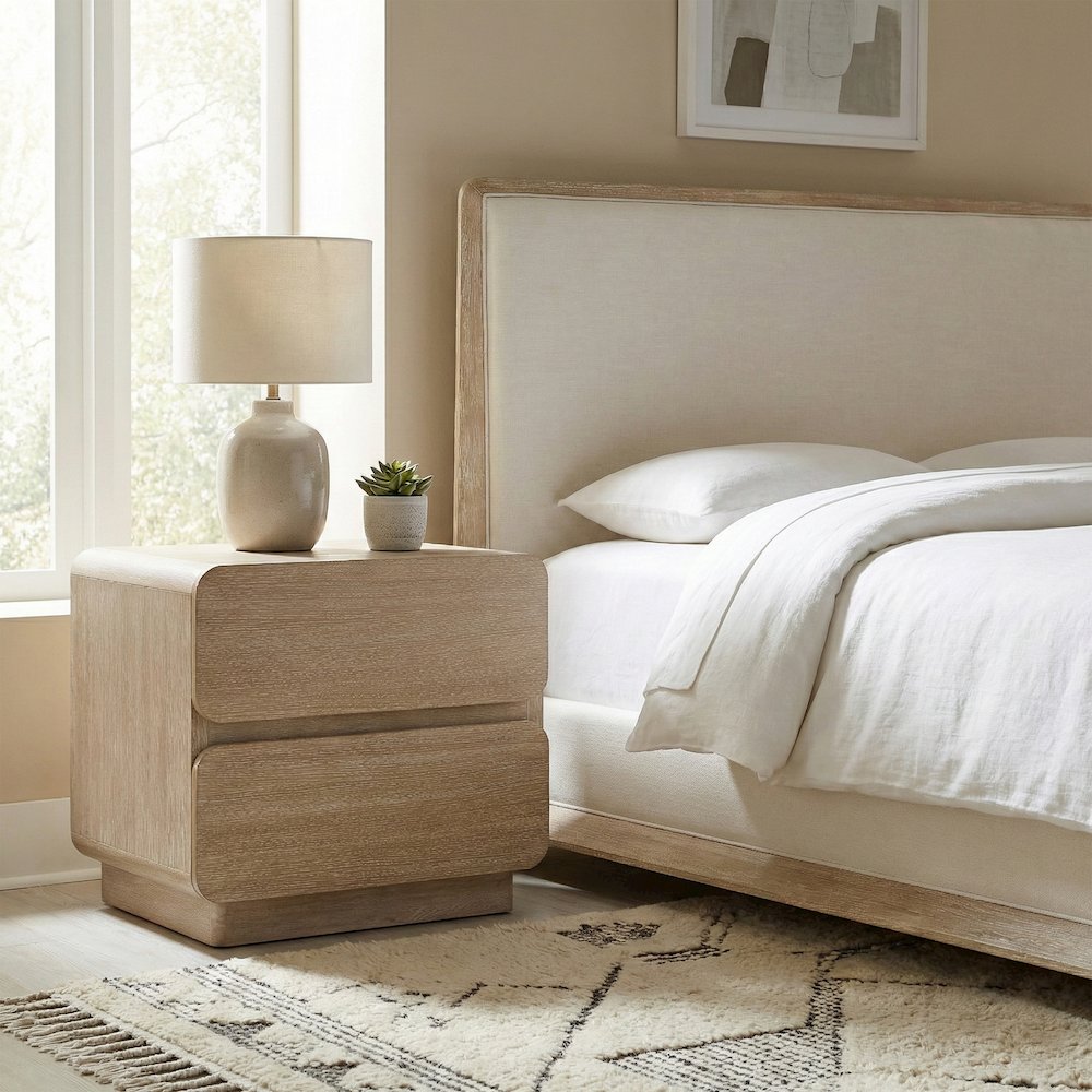 Adagio Natural Solid Wood And Oak Veneer Nightstand. Picture 2