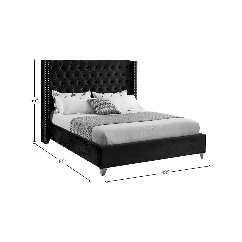 Aiden Black Velvet King Bed. Picture 7
