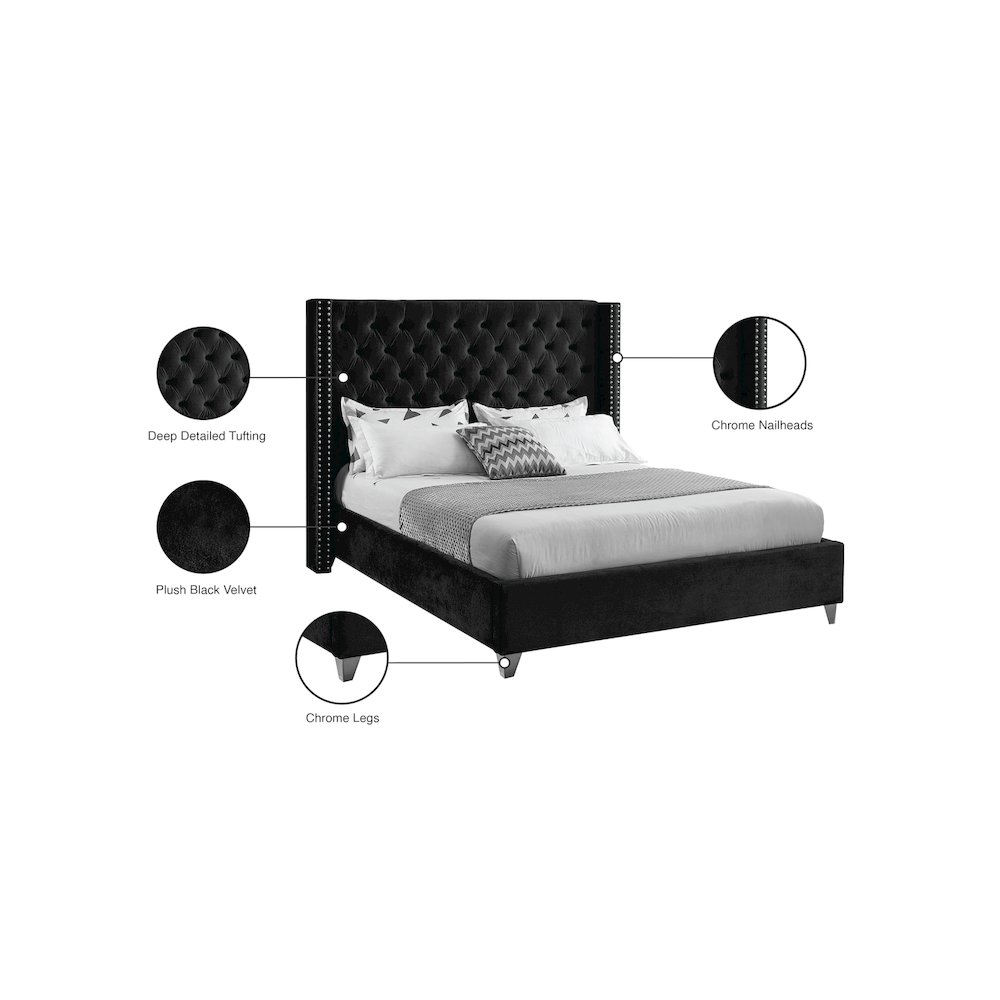 Aiden Black Velvet King Bed. Picture 8