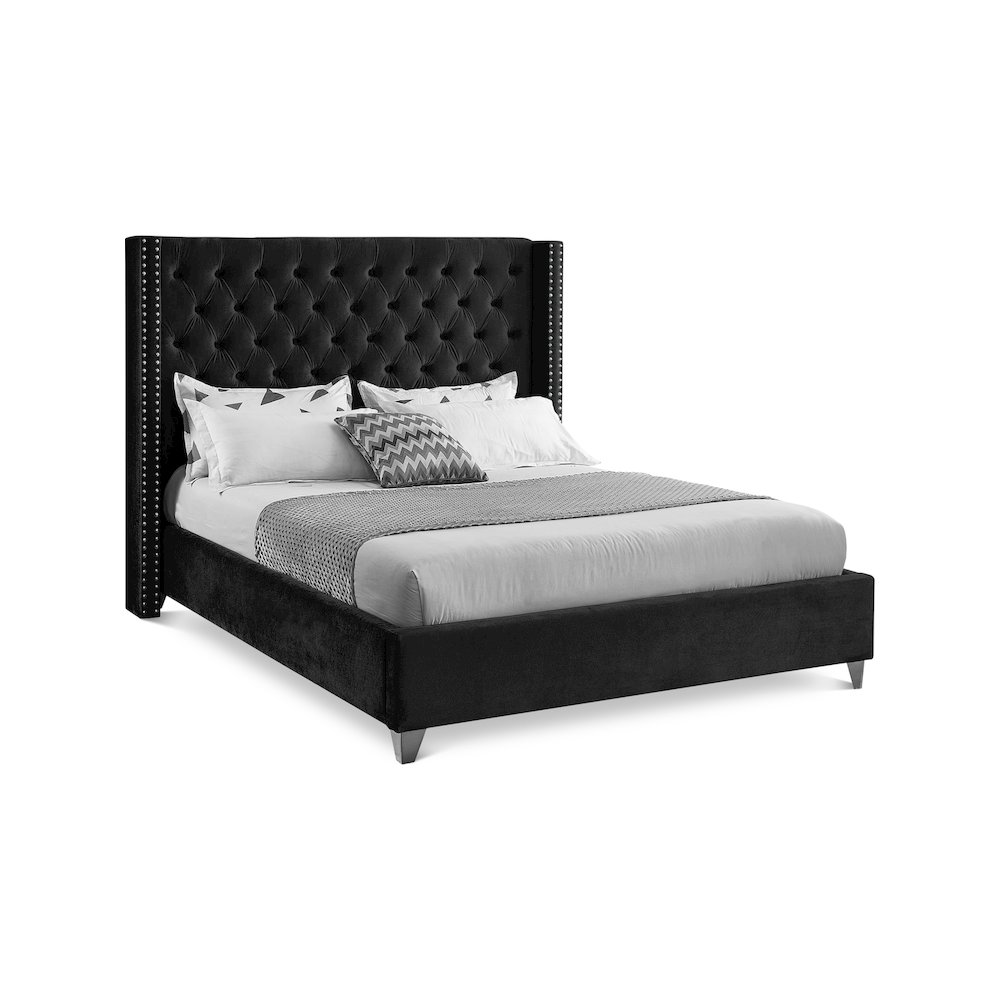 Aiden Black Velvet King Bed. Picture 1