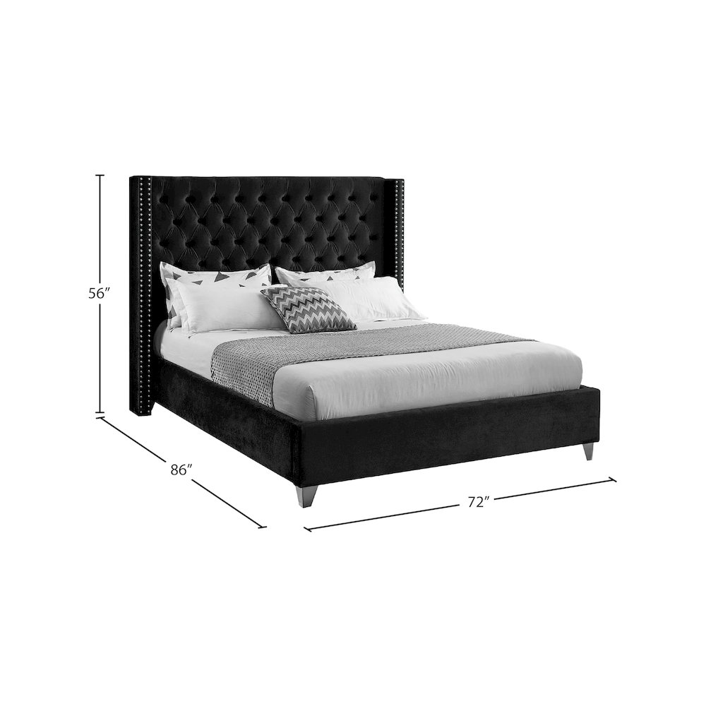 Aiden Black Velvet Queen Bed. Picture 7