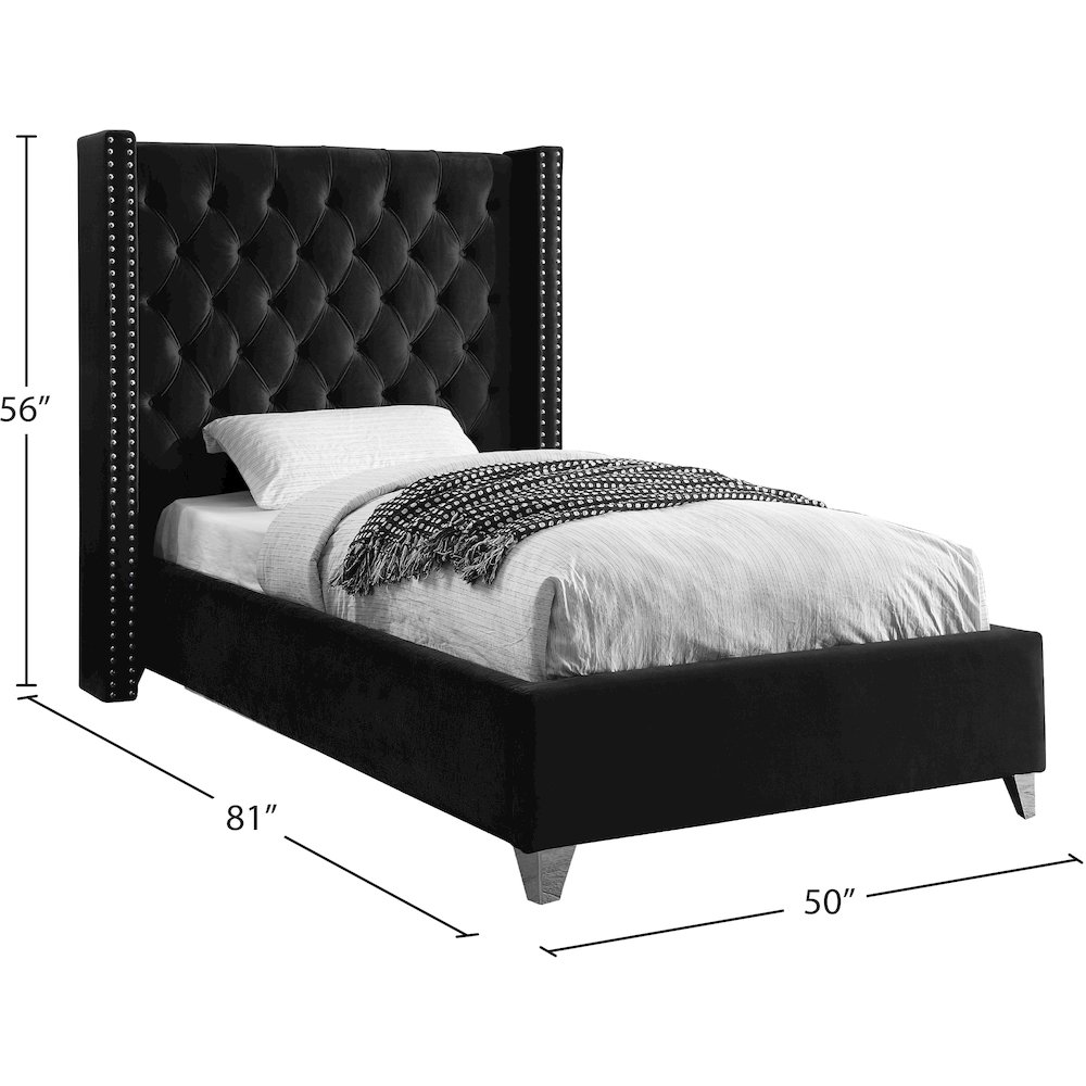 Aiden Black Velvet Twin Bed. Picture 3