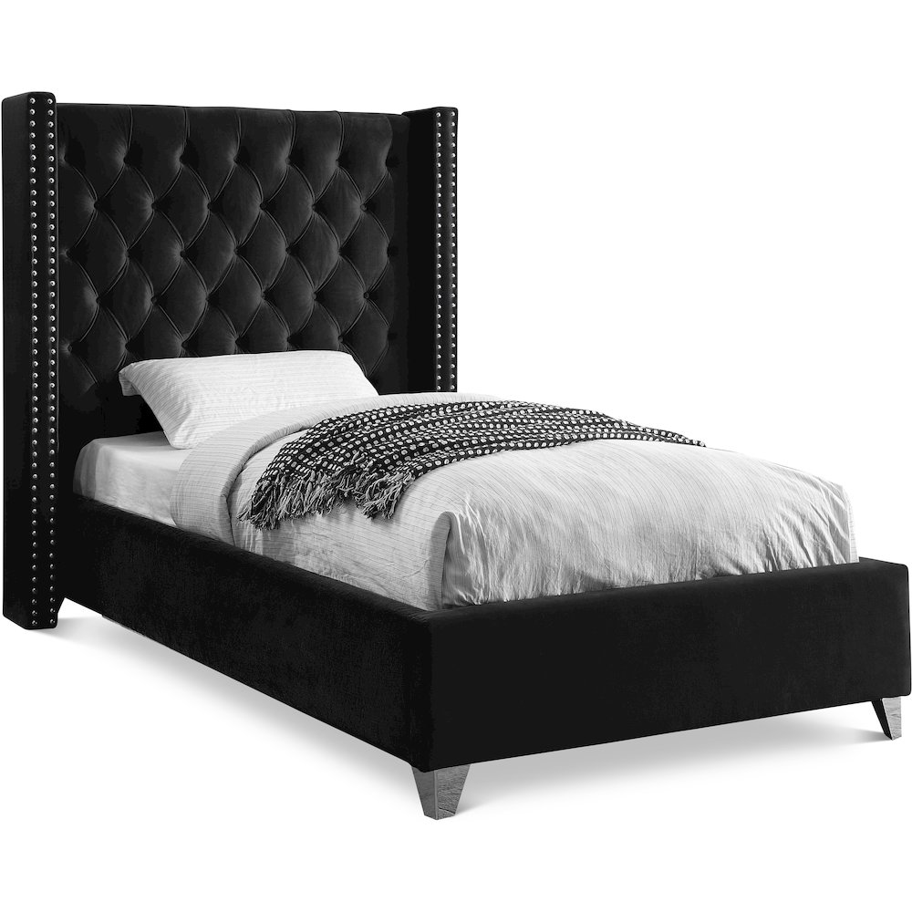 Aiden Black Velvet Twin Bed. Picture 1