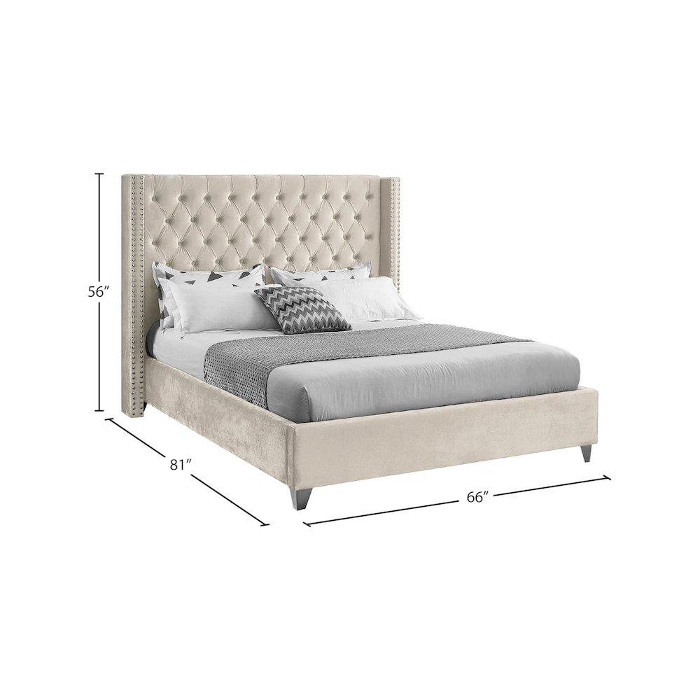 Aiden Cream Velvet Full Bed. Picture 7