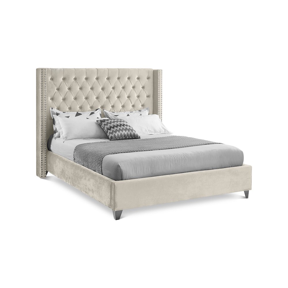Aiden Cream Velvet Full Bed. Picture 1