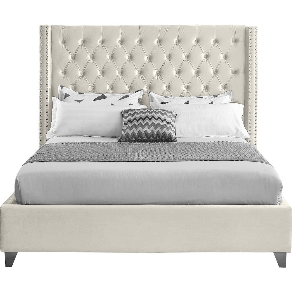 Aiden Cream Velvet Full Bed. Picture 2