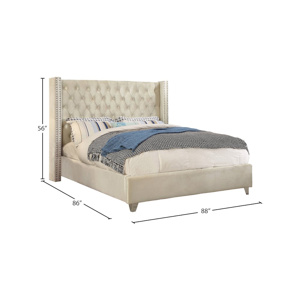 Aiden Cream Velvet King Bed. Picture 7
