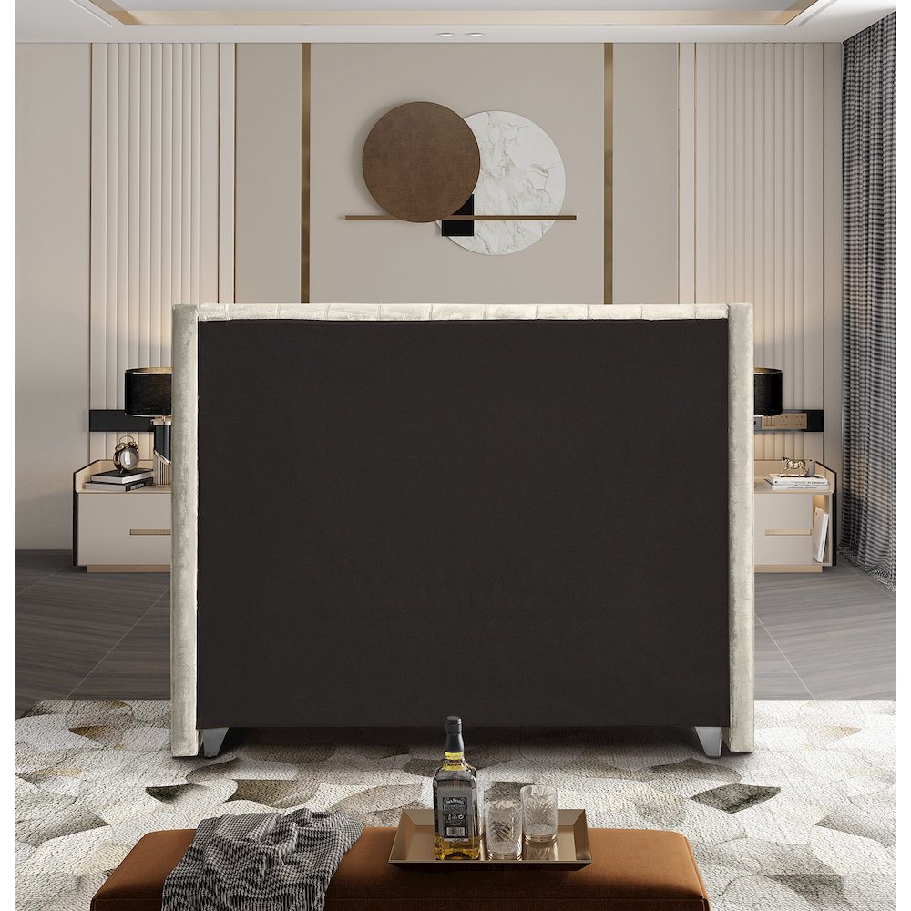 Aiden Cream Velvet King Bed. Picture 5
