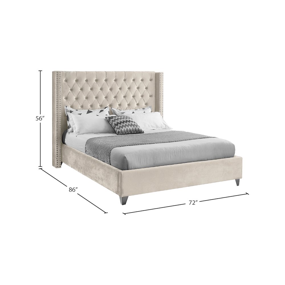 Aiden Cream Velvet Queen Bed. Picture 7