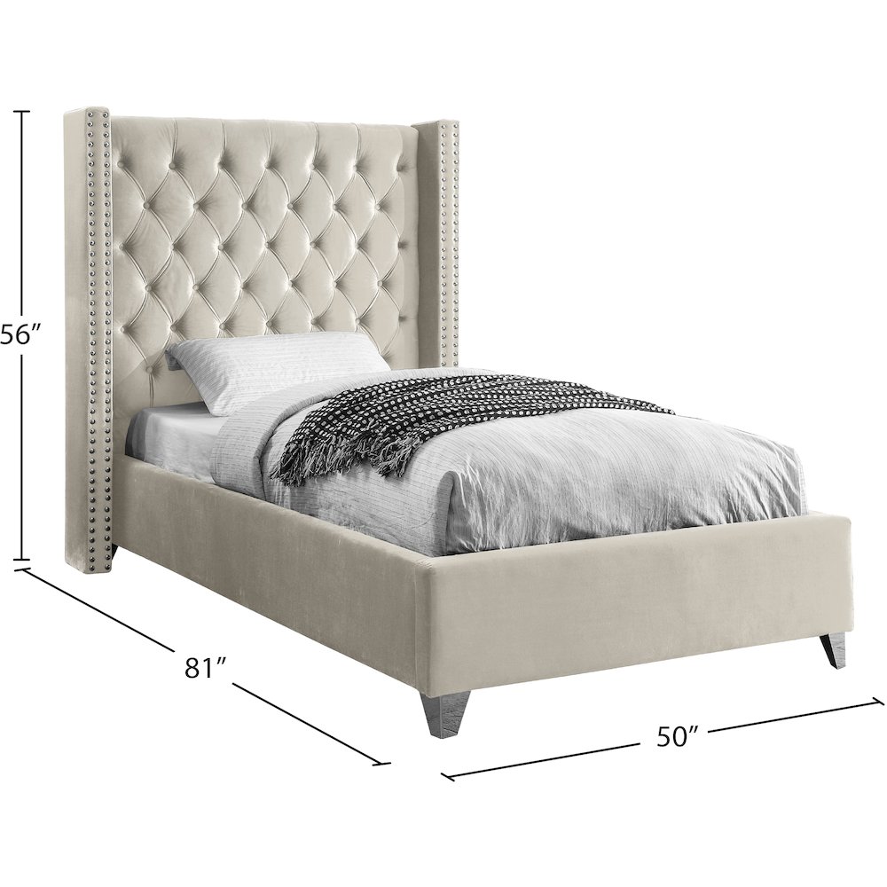 Aiden Cream Velvet Twin Bed. Picture 3