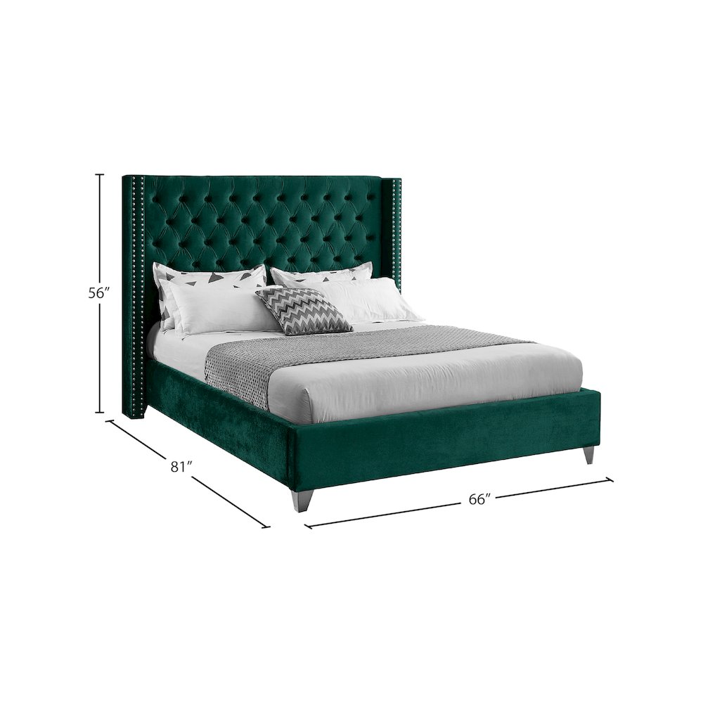 Aiden Green Velvet Full Bed. Picture 7