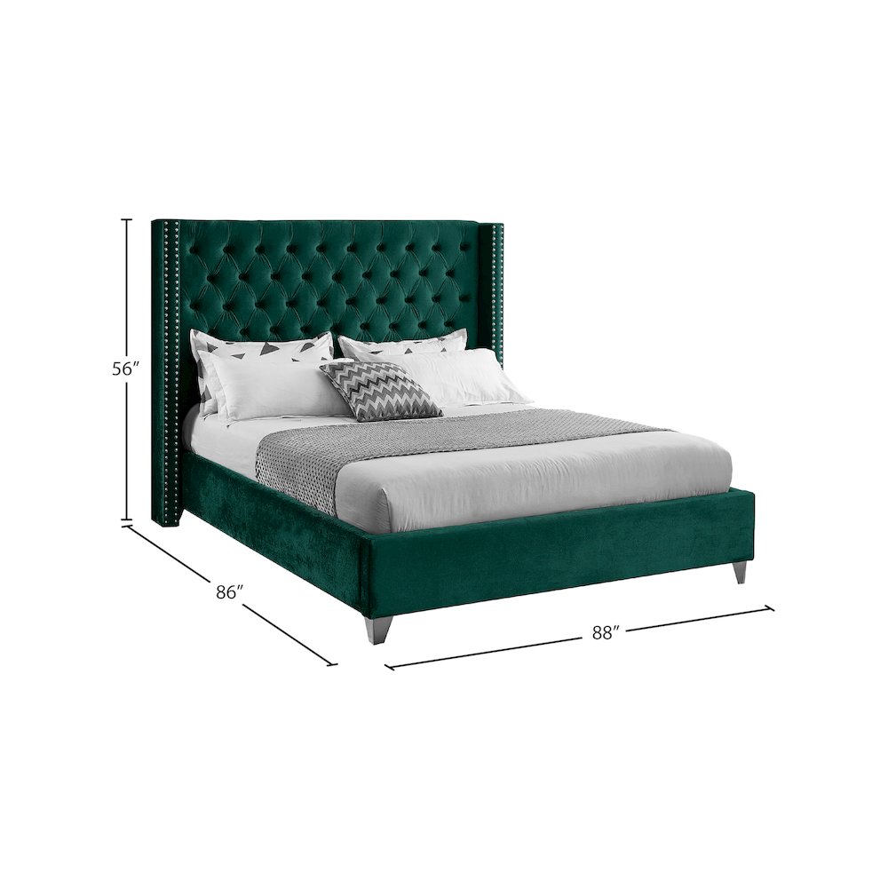 Aiden Green Velvet King Bed. Picture 7