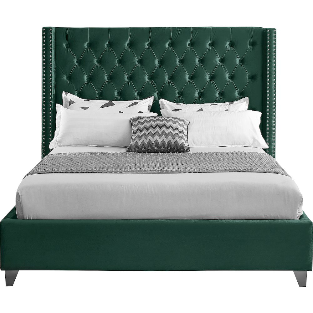 Aiden Green Velvet King Bed. Picture 2