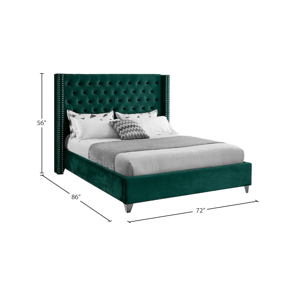 Aiden Green Velvet Queen Bed. Picture 7