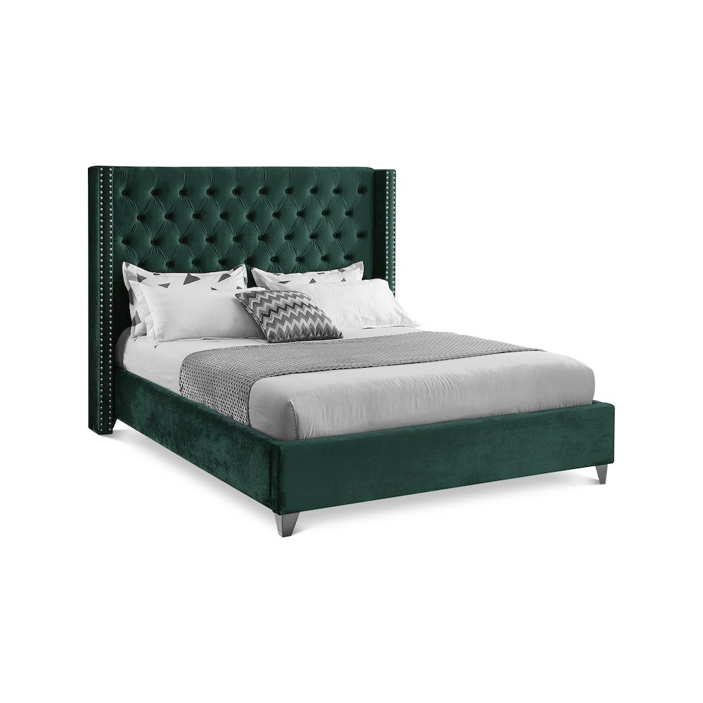 Aiden Green Velvet Queen Bed. Picture 1
