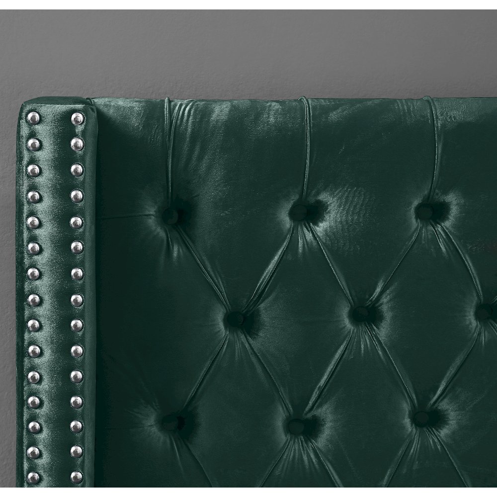 Aiden Green Velvet Queen Bed. Picture 6