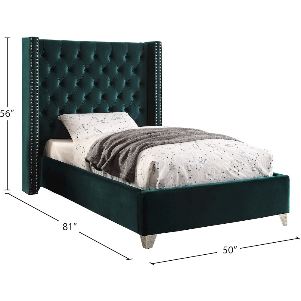 Aiden Green Velvet Twin Bed. Picture 3