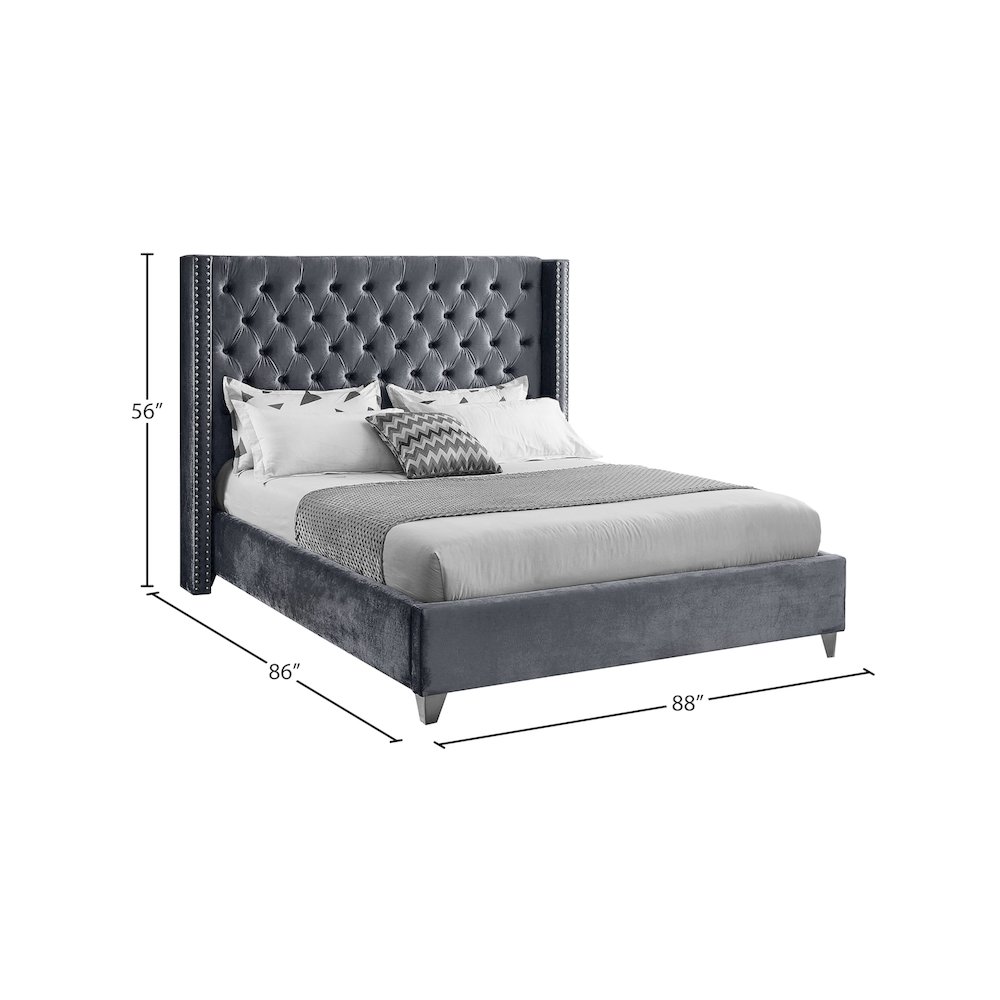 Aiden Grey Velvet King Bed. Picture 7