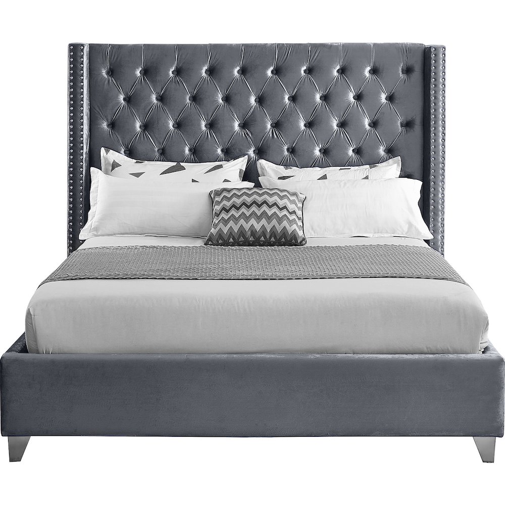 Aiden Grey Velvet King Bed. Picture 2