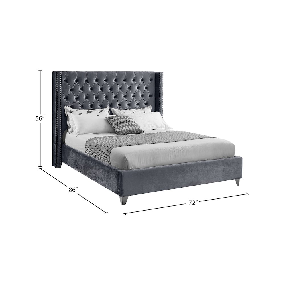 Aiden Grey Velvet Queen Bed. Picture 7