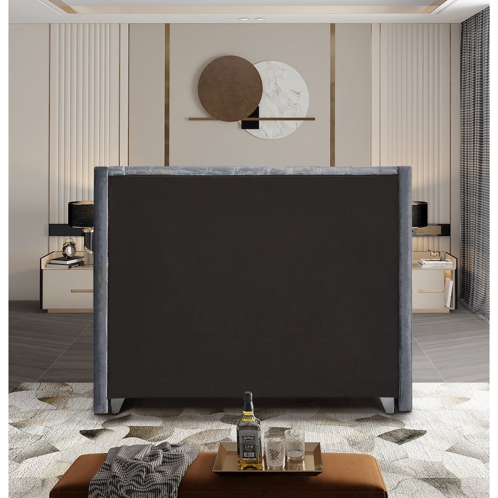 Aiden Grey Velvet Queen Bed. Picture 5