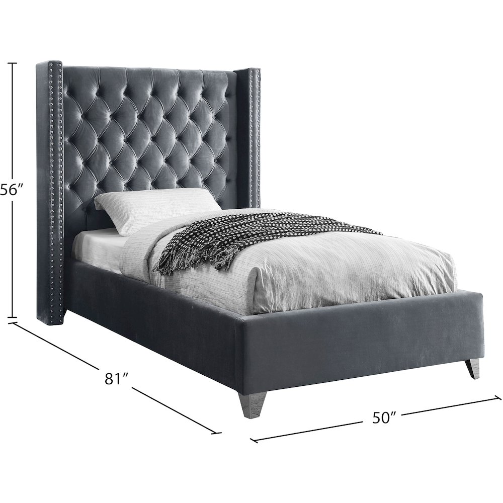 Aiden Grey Velvet Twin Bed. Picture 3
