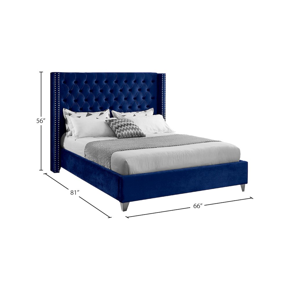 Aiden Navy Velvet Full Bed. Picture 7