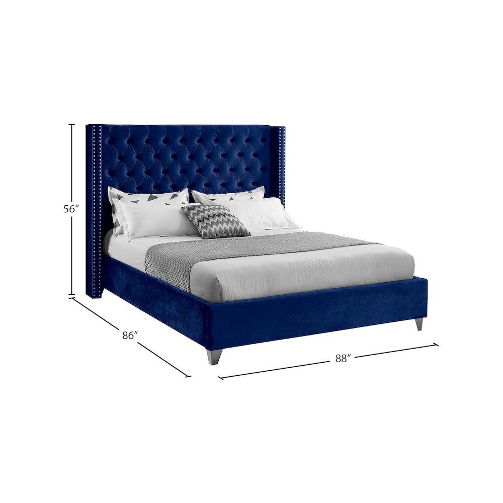 Aiden Navy Velvet King Bed. Picture 7